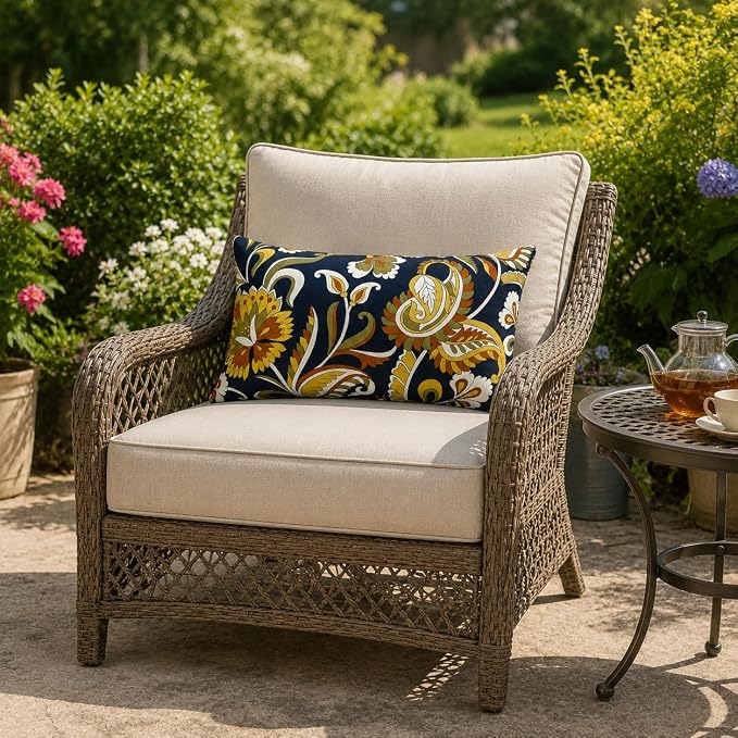Outdoor Lumbar Pillows 12"x20" Waterproof Patio Pillows with Inserts | Set of 2 Fade Resistant Outdoor Waterproof Lumbar Pillow Decorative Garden Lumbar Cushions for Home Patio Terrace Sofa