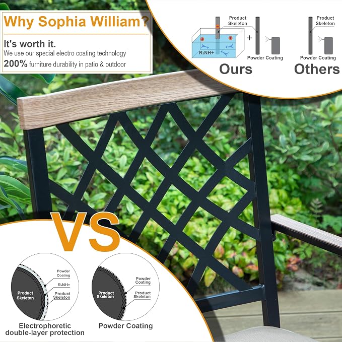 PHI VILLA Patio Dining Chairs Set of 2 Outdoor Swivel Dining Chairs Patio Furniture Rocking Chairs with Cushion Suports 300lbs for Garden Backyard