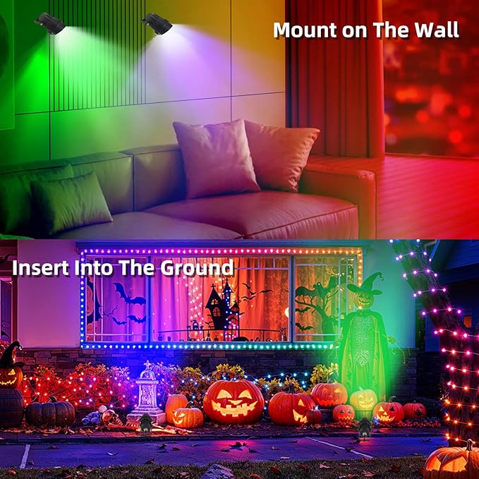 Christmas Spotlights Outdoor, 12W RGB Color Changing Landscape Lighting 120V Waterproof Spotlight with Plug & Remote for House Garden Path Tree Patio Lawn Decoration （2 Pack