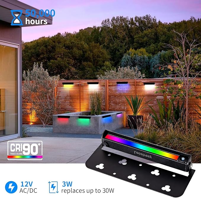 Modern 7inch RGBW LED Hardscape Lighting,9 Modes Color Changing Retaining Wall Lights,12V AC/DC 3W Low Voltage Landscape Lighting,Swivel Outdoor Step Light,50,000Hours Lifespan,8 Packs