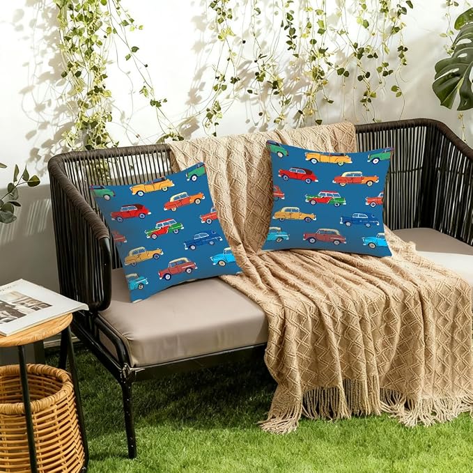 16x16 Inch Outdoor Pillow Covers Set of 2 Waterproof Throw Pillow Covers Decorative Couch Cushion Covers Colorful Car Square Pillowcases Protectors for Patio Garden Sofa