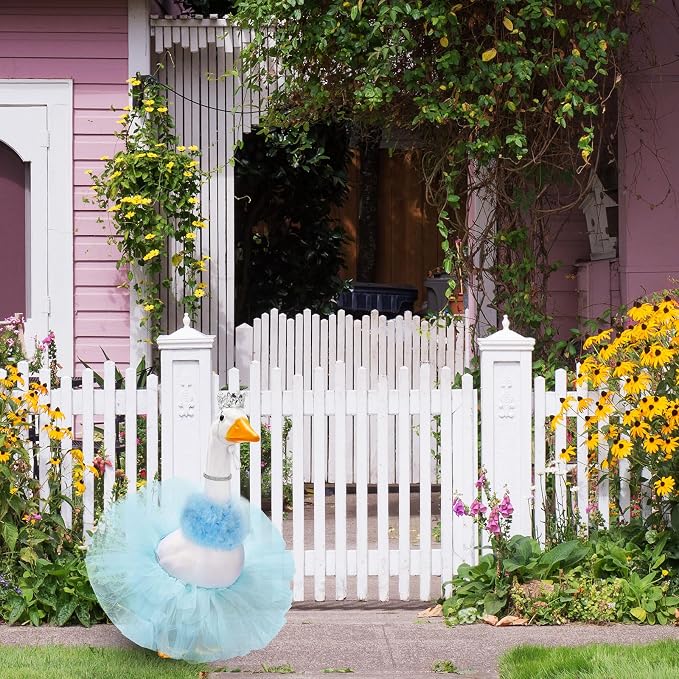 4 Pcs Princess Porch Goose Outfit for 23" 17" Cement Lawn Goose Costume Crown Necklace Tutu Skirt Feather Trim(Blue)