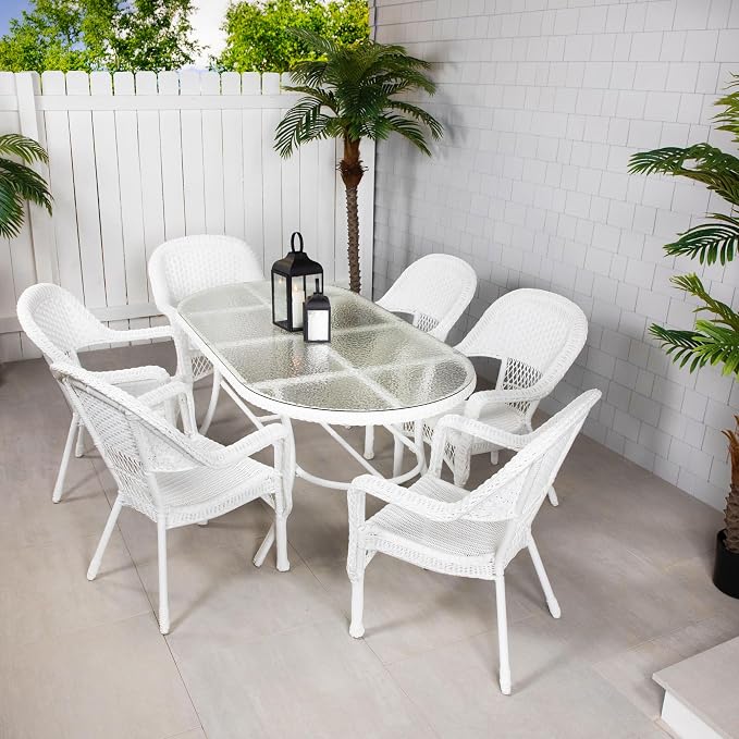 Northlight 7-Piece White Resin Wicker Outdoor Dining Set