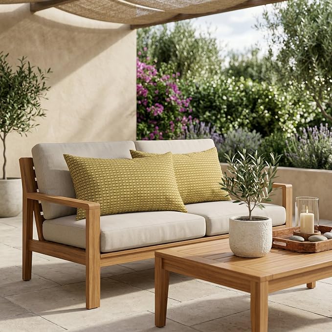 RSH DECOR: Lumbar Jumbo Throw Pillows Set of 2 | 26” x 16" | All-Weather Spun Fabric | Water and Fade-Resistant | Outdoor Support Pillows for Patio Furniture | Made in USA (Future Patina)