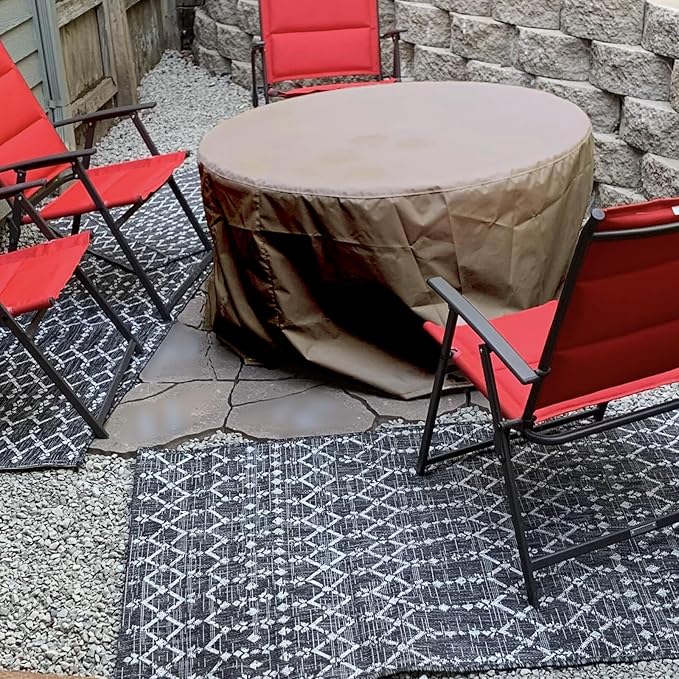 Oslimea Round Outdoor Patio Table Cover 42 Inch, Patio Furniture Covers for Outdoor Table, Waterproof, Windproof, UV Resistant and All Weather Resistant (Khaki, 42"DIAx28"H)