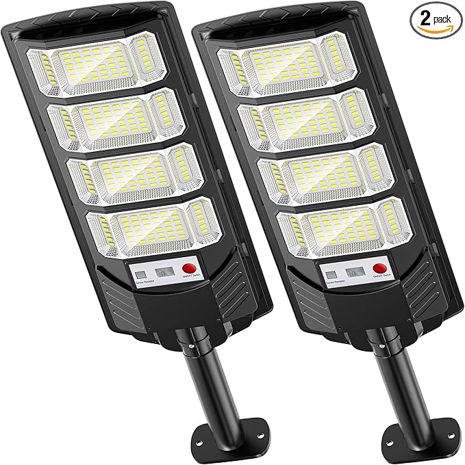 OKPRO Solar Lights Outdoor, Wide Angle Solar Street Light, 6500K Solar Flood Lights with Outdoor Motion Sensor,IP66 Waterproof, Solar Security Lights for Courtyards, Gardens, Yard 2Pack