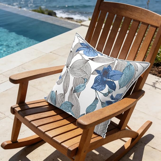 LVTXIII Outdoor/Indoor Pillow Covers, Patio Fade Resistant Throw Pillow Covers ONLY, Waterproof Farmhouse Accent Cushion Cases for Sofa Patio Couch Decoration 18"x18" Set of 2, Clemens Noir Blue