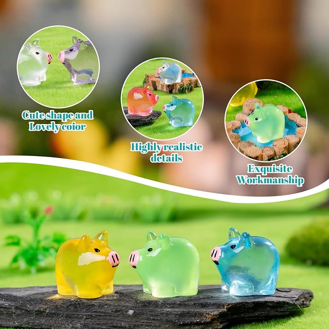 70 Pcs Mini Resin Pig Figurine Bulk Mini Pig Figurine Cake Decorations Cute Miniature Resin Sculpture Ornament Micro Landscape Office Garden Desk Party Tabletop Decor