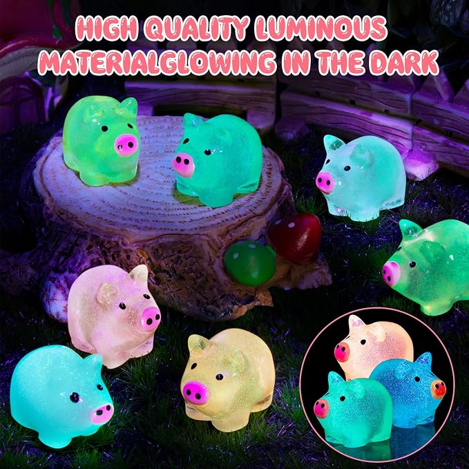 76PCS Luminous Mini Resin Pigs Miniature Pigs Figurines Cute Tiny Pig | Miniature Pigs Animals Figurines Glow in The Dark, Micro Garden Landscape, Dollhouses DIY, Birthday Party Decor