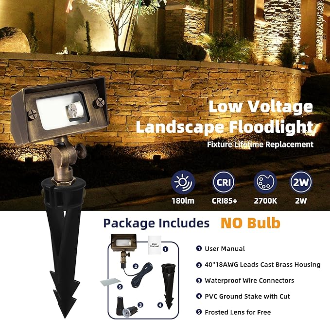 COLOER Cast Brass Flood Light, Wall Wash Light Without Bulb, Low Voltage Flood Light Outdoor with Adjustable Knuckle Mount, Waterproof Landscape Lighting of Outdoor Wall, Garden (6-Pack Without Bulb)