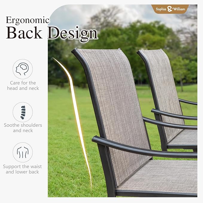 Sophia & William 7 Pieces Patio Dining Set, 4 x Patio Dining Chairs and 2 x Swivel Dining Chairs, 64" Wood Like Top Table, Patio Furniture for Lawn, Park