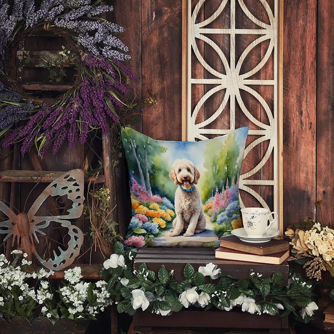 Caroline's Treasures Labradoodle Spring Path Throw Pillow Machine Washable, Indoor Outdoor Decorative Pillow for Couch, Bed or Patio, 14Hx14W