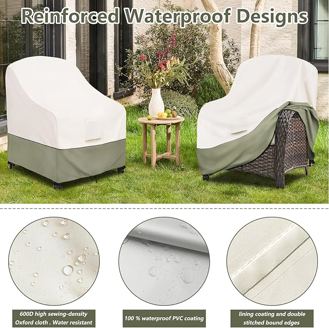 Bitubi Waterproof Patio Chair Covers, Lounge Deep Seat Cover Fits Up to 35W x 38D x 31H inch, Heavy Duty Outdoor Lawn Patio Furniture Cover (2 Pack, Beige)