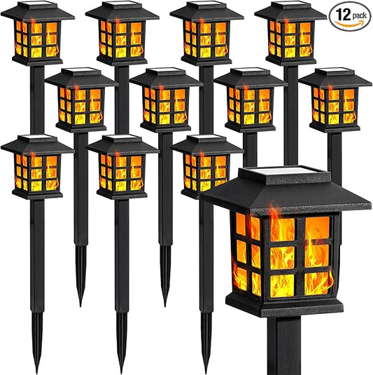 GIGALUMI Solar Lights Outdoor Waterproof 12 Pack, LED Garden Decor | Flickering Flame LED Solar Garden Lights Outdoor Decor, 8 Hours of Landscape Lighting for Garden