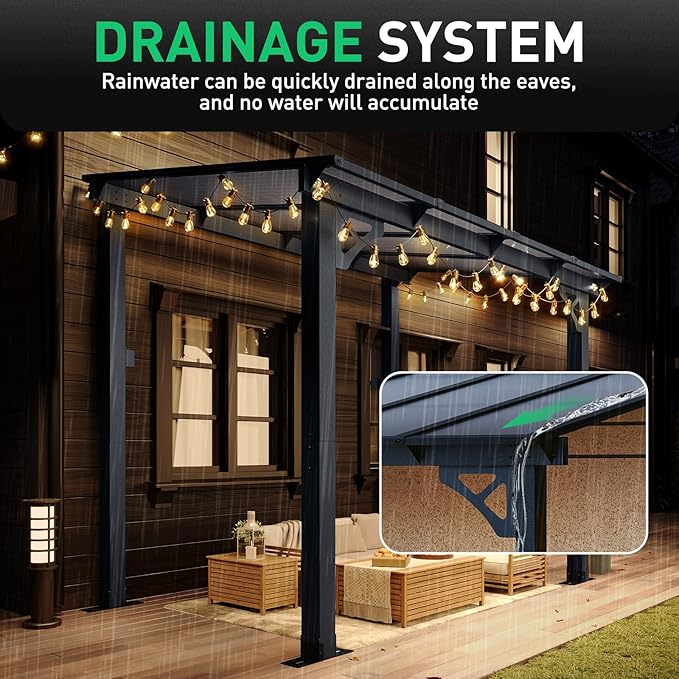 Aoxun 8' x 5' Gazebo for Patio, Gazebo Pergola with Sloped Roof and LED Waterproof Hanging Lights Large Wall-Mounted Heavy Duty Awning for Backyard, Deck, Patio