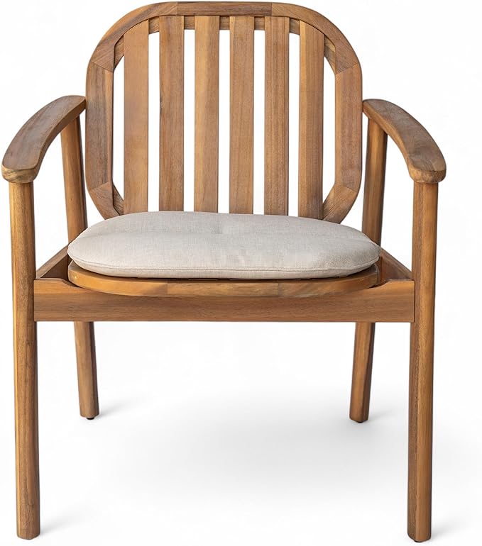 Merax Patio Dining Chairs Set of 2, Acacia Wood Rustic Outdoor Dining Chairs with Upholstered Cushion & Backrest, Outside Armrest Patio Chair for Garden Balcony Backyard, Teak Finish
