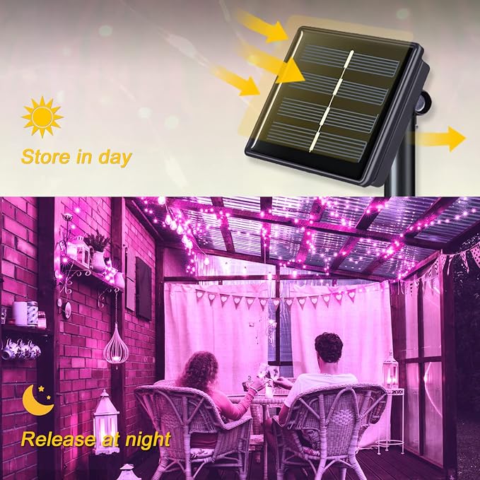 JMEXSUSS 2 Pack Solar Fairy Lights, 33ft 100 LED Solar String Lights, Pink | Outdoor Waterproof, 8 Modes Copper Wire Twinkle Lights for Outside Garden Patio Party Valentine Day Christmas Decorations
