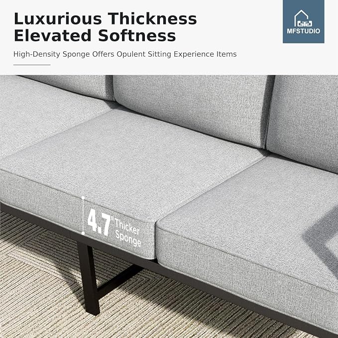 MFSTUDIO 2 Seats Patio Furniture Sets, Olefin-Filled Textilene Fabric Backrest and Extra Large Deep Seating, 2 Pieces Metal Frame Outdoor Sectional Sofa Chair for Garden, Backyard(Grey)
