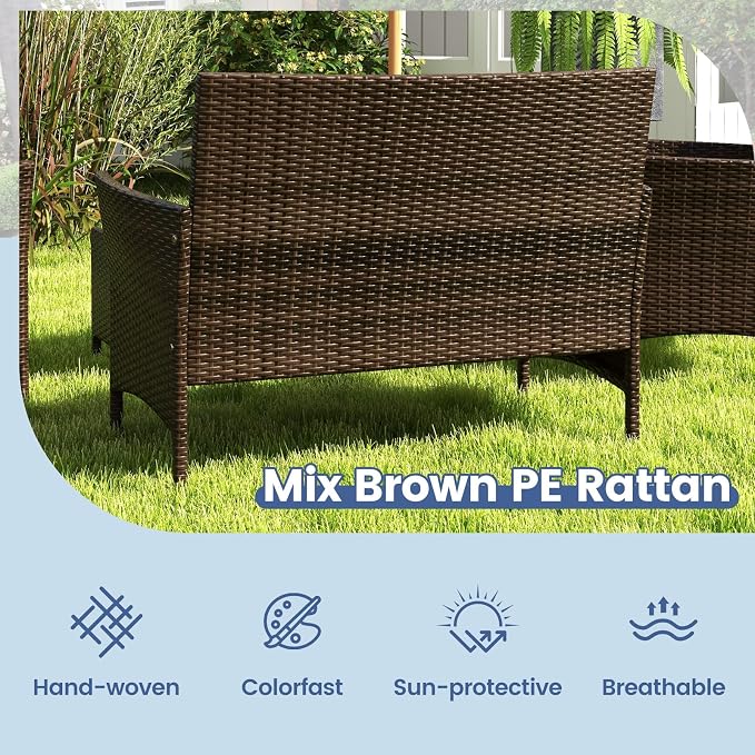 RELAX4LIFE 8-Piece Patio Furniture Set - Rattan Outdoor Conversation Bistro Set w/Cushions, Glass Coffee Table, Wicker Chairs & Loveseat for Garden Backyard Porch, Balcony Furniture Set (2, Navy)