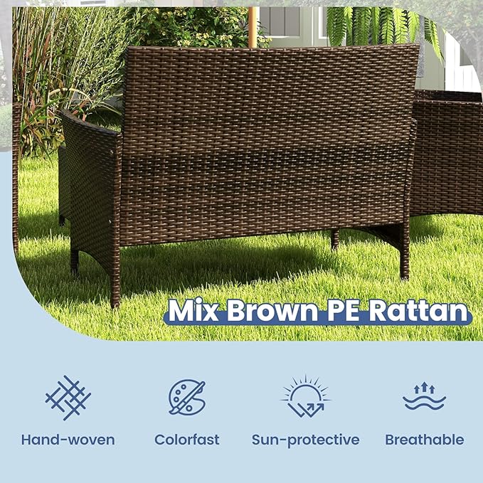 ORALNER 4 Pieces Patio Furniture Set, Rattan Chairs Loveseat with Soft Cushion and Glass Table, Outdoor Wicker Conversation Set for Balcony Garden Backyard Porch Poolside (Navy)