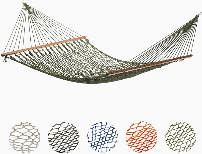 Fab Habitat Rope Recycled Polyester Hammock - Miami - Green - Indoor/Outdoor, Quick Dry, 2 Person 400 lbs Capacity - Patio, Poolside, Backyard, Garden, Beach, Balcony - 12-14 ft Adjustable