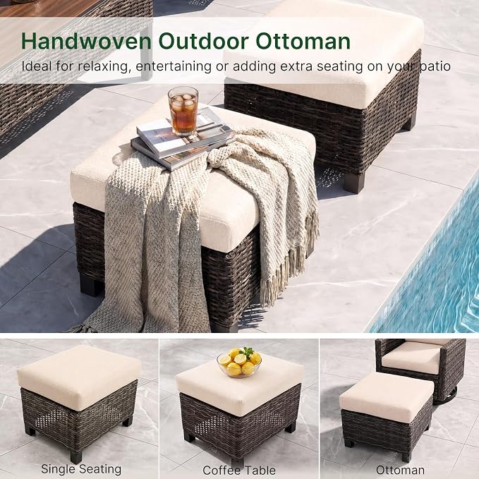 Wicker Patio Conversation Set, Outdoor Patio Chair Set with Deep Seating, Wide Armrests & Thick Cushions, All-Weather Outdoor Furniture Set for Patio, Porch, Deck & Backyard
