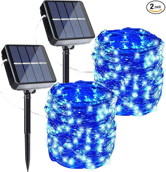 Joomer Solar Fairy Lights, 2-Pack Total 80FT 240LED String Lights, Blue | Silver Wire, Solar String Light Waterproof 8 Lighting Modes for Patio Fence Party Garden Yard Home Outdoor Decoration