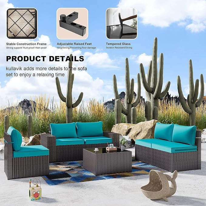 Kullavik 12PCS Outdoor Patio Furniture Set PE Wicker Rattan Sectional Sofa Patio Conversation Sets,Blue