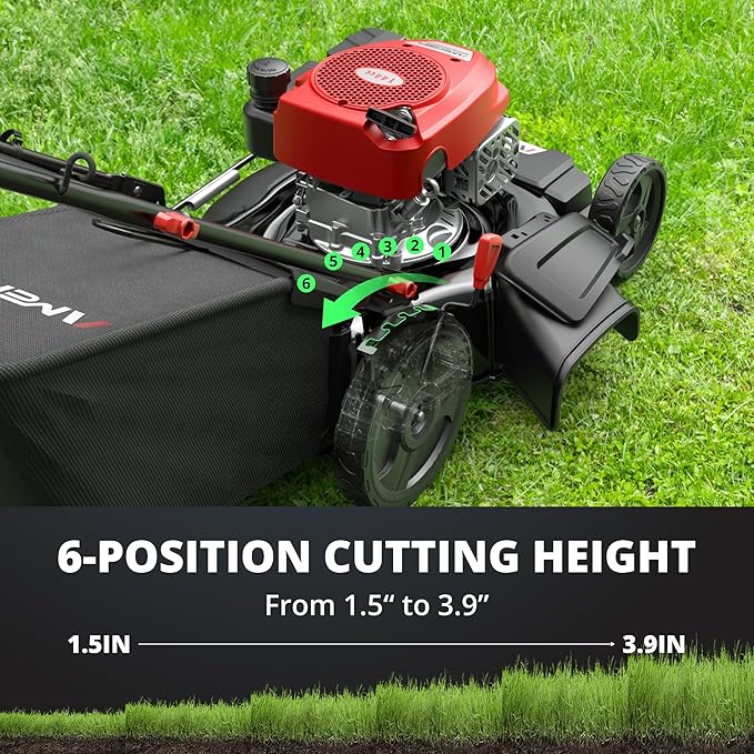 AMERISUN Gas Lawn Mower 21-Inch, 144cc Walk Behind Push Mower with 3-in-1 Mulching, Rear Bag & Side Discharge, 6-Position Adjustable Cutting Height, Heavy-Duty Steel Deck for Yard & Garden Care