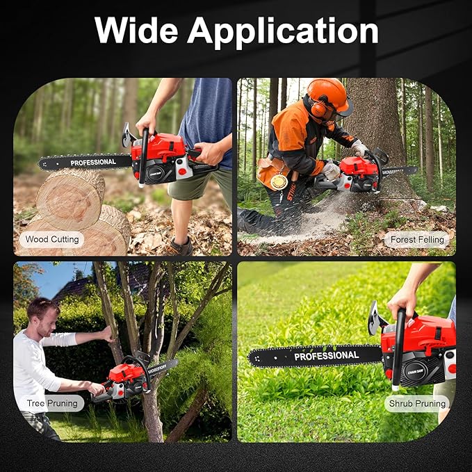 Gasoline Chainsaw, 58cc 20" Chain Gas Saw, Single Cylinder Air-cooled 2-stroke Engine, 3.6HP Professional Quick Stop Chainsaw for 19.69" Wood Cutting, Tree Pruning, Forest Felling, 45*10.24*10.83in