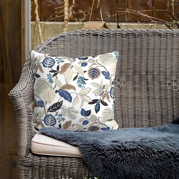 Outdoor Pillows for Patio Furniture 16x16 inch, Square Outdoor Throw Pillows with Inserts, Decorative Patio Pillows for Garden Couch Home Sofa Office Chair, Pack of 2, Breeze Leaves Beige
