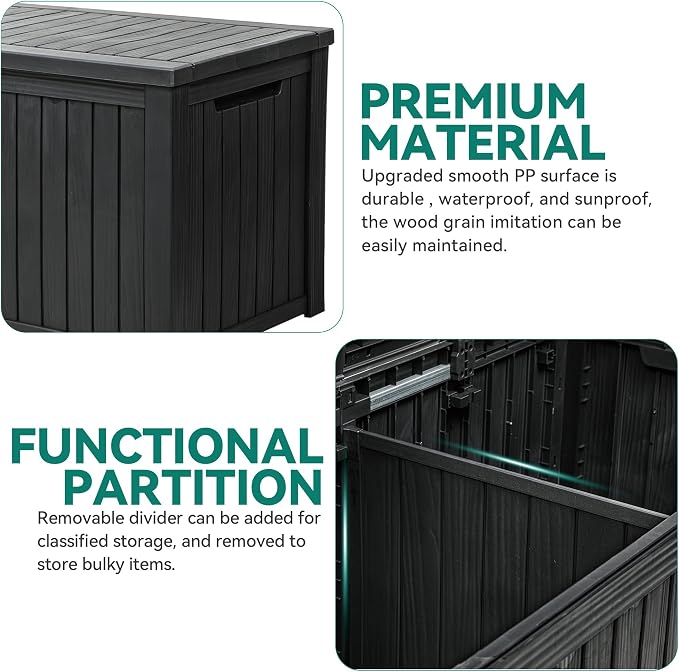 YITAHOME 220 Gallon Large Outdoor Storage XL Deck Box w/Divider for Patio Furniture,Outdoor Cushions, Garden Tools, Sports Equipment and Pool Supplies, Waterproof, Resin, Lockable, Black