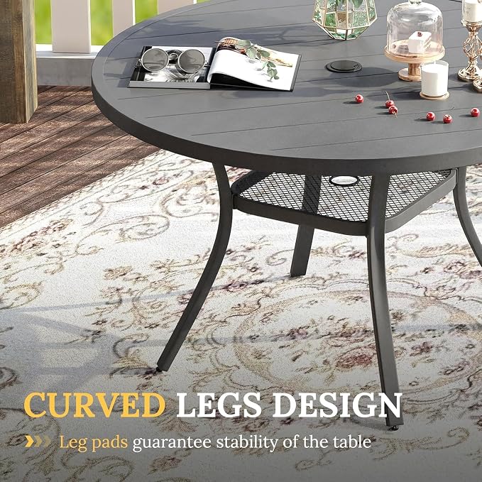 VICLLAX 5 Pieces Patio Dining Set for 4, 40.6" Round Outdoor Table and Chairs (2 Fixed Chairs and 2 Swivel Chairs) for Deck Garden, Dark Grey