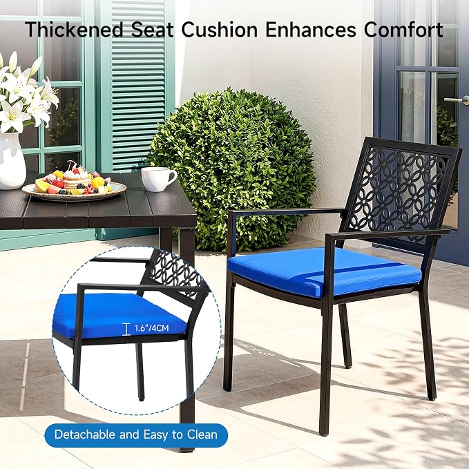 LuxaDomus 7 Piece Outdoor Dining Set, Wood Grain Outdoor Patio Table and Chairs Set, Metal Dining Set with with 6 Spacious Dining Chairs, All Weather Patio Furniture Set for Deck Garden Poolside