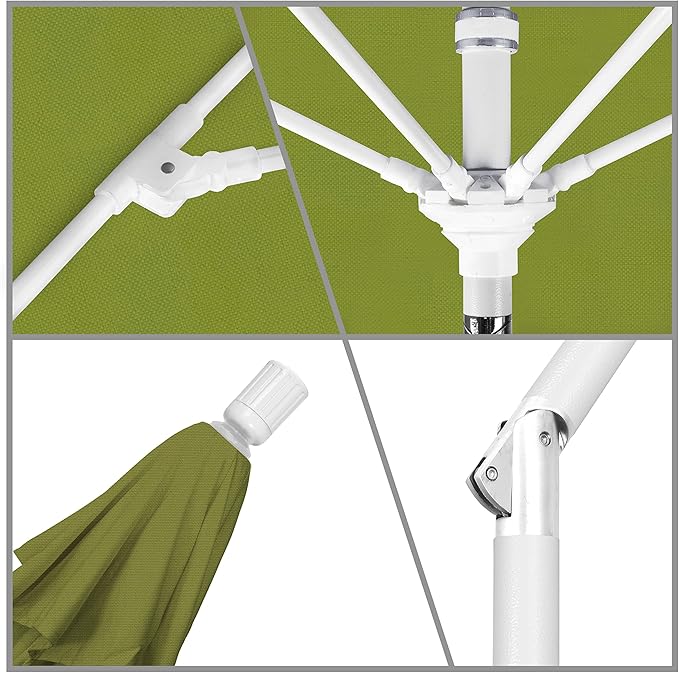 California Umbrella 9' Round Aluminum Pole Fiberglass Rib Patio Umbrella, Crank Lift, Collar Tilt, White Finish, Kiwi Olefin