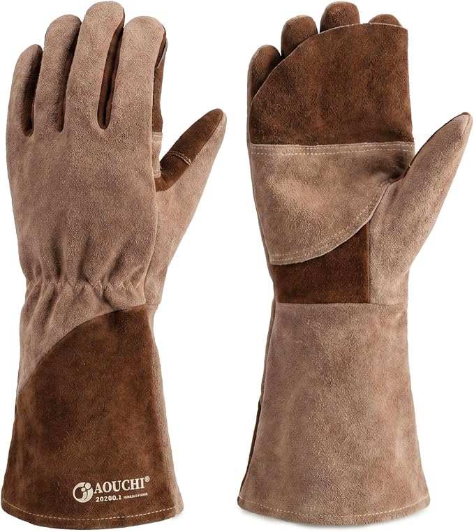 Thick Heat Resistant Welding Gloves for Grill Garden Work | Upgraded Heat Resistant Cowhide Gloves;Fireproof Heavy Duty Leather Gloves;Welding Grilling Multi-use Safety Gloves