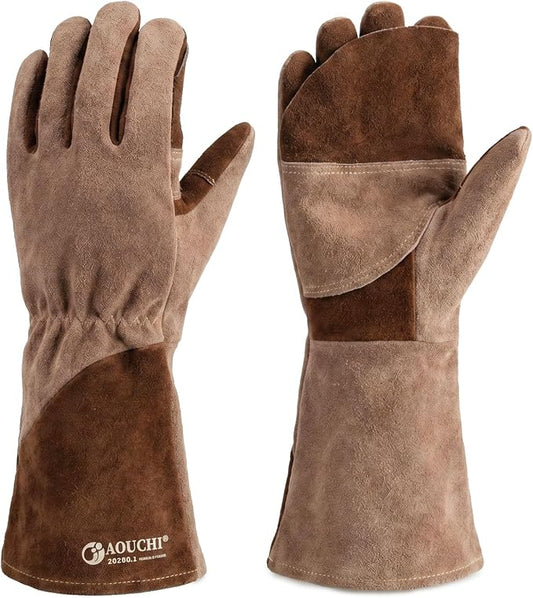 Thick Heat Resistant Welding Gloves for Grill Garden Work | Upgraded Heat Resistant Cowhide Gloves;Fireproof Heavy Duty Leather Gloves;Welding Grilling Multi-use Safety Gloves