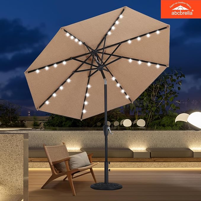 ABCCANOPY OLEFIN® 5-Year No Fading Patio Umbrella with Solar Lights (Coffee)