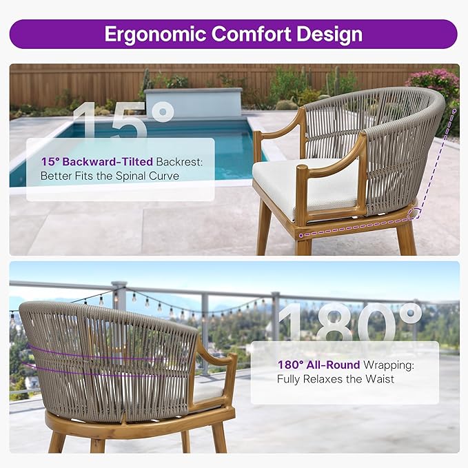 PURPLE LEAF Outdoor Dining Set for 6 with Waterproof Furniture Cover All Weather Patio Dining Set with Rectangular Aluminum Table and Wicker Dining Chairs for Garden Deck Backyard Kitchen, Teak