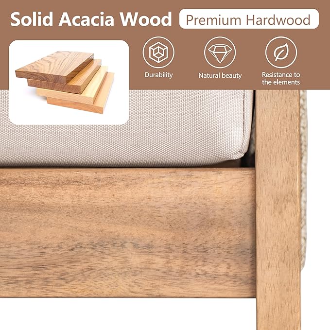 Outdoor 4pc Acacia Wood and Rope Sectional Patio Corner Set