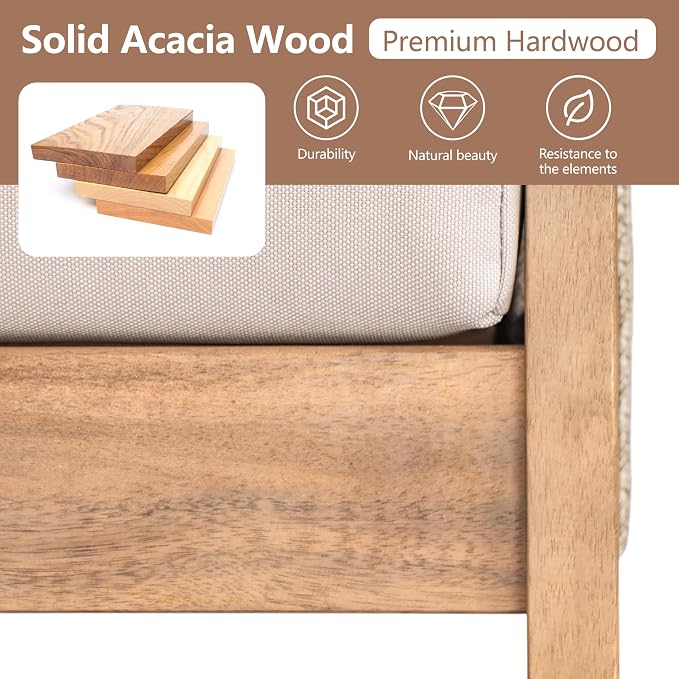 Outdoor 4pc Acacia Wood and Rope Sectional Patio Corner Set