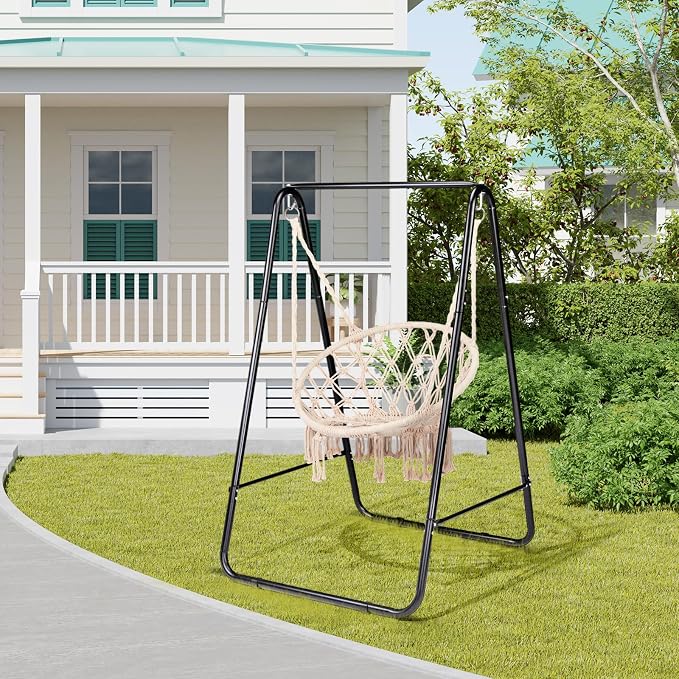 Premium Hammock Stand, Heavy Duty Steel Frame with Waterproof Coating, 600lb Capacity Outdoor Hanging Stand, Non-Slip Base for Secure Placement on Patio, Garden or Balcony