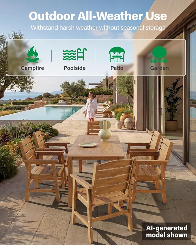 YEFU Patio Dining Sets 12-Piece: All-Weather Outdoor Table and Chairs with Umbrella Hole - Easy Assembly Patio Dining Set for 10 Modern HIPS Furniture with Aluminum Frame for Family with Deck Teak