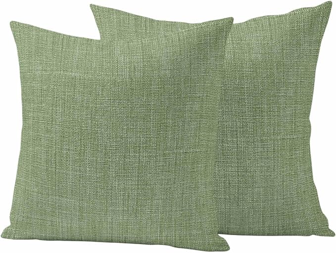Outdoor Waterproof Throw Pillow Covers Set of 2 Sage Green Linen Pillowcases 20x20 Inches Farmhouse Pure Color Decorative Pillows Cushion Case Patio Pillows for Couch Bed Chair Garden