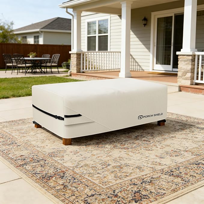 Porch Shield Patio Coffee Table Cover - Waterproof Outdoor Furniture Rectangular Small Table Covers 36 x 22 inch, Beige