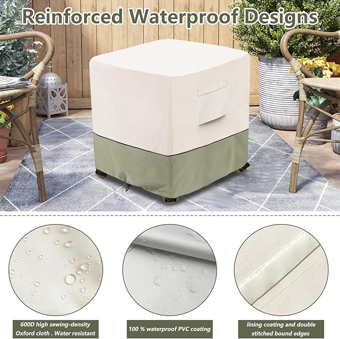 Bitubi Waterproof Patio Ottoman Cover, Heavy Duty Square Outdoor Side Table Furniture Covers Size 25L x 25W x 18H inch (Beige)