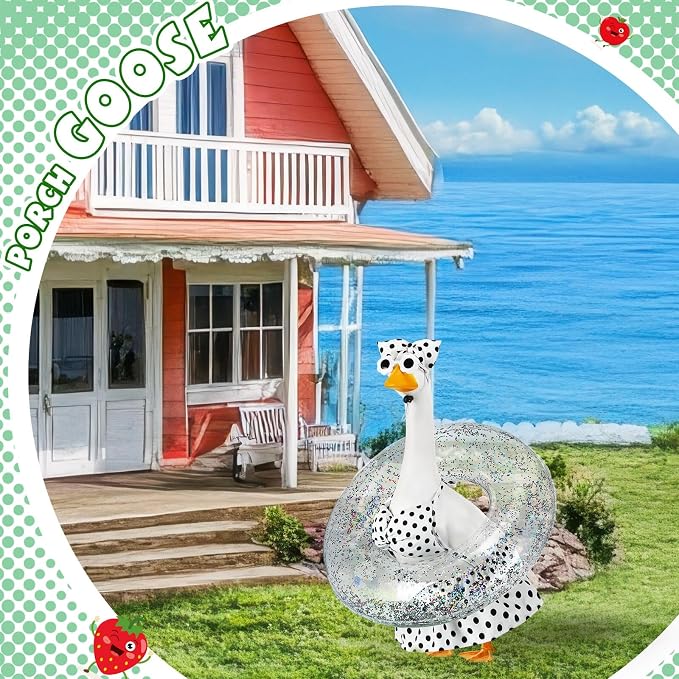 Bikini Porch Goose Outfits with Sunglasses and Swimming Tube for 23" Summer Goose Costume Garden Patio Statue Decor(Black Polka Dots)