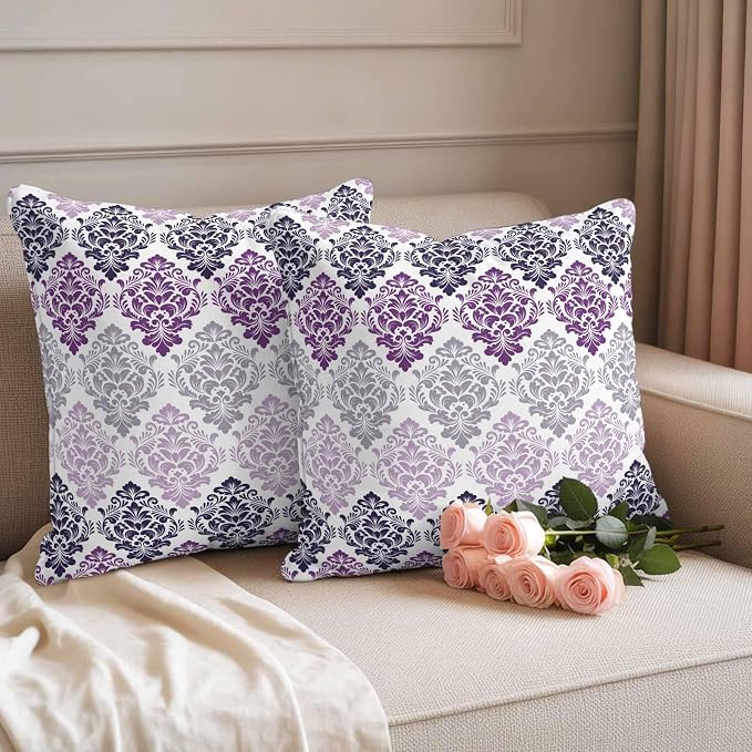 Vintage Floral Outdoor Pillow Covers Set of 2 Black Purple Flower Pattern Country Gradient Waterproof Throw Pillow Cover Decorative Cushion Cases for Patio Porch Garden 18X18 Inch