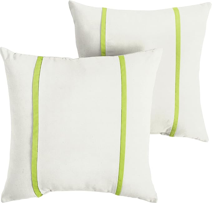 Sorra Home x Sunbrella - Indoor/Outdoor Square Pillows (Set of 2), Canvas Natural Ivory & Macaw Green