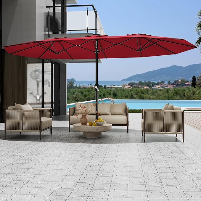 Garvee 13ft Patio Umbrella with Double Canopy, Premium Commercial Extra Large Market Umbrella for Outdoor Dining Sets, Resort Patios and Backyard Entertainment Areas, w/o Base
